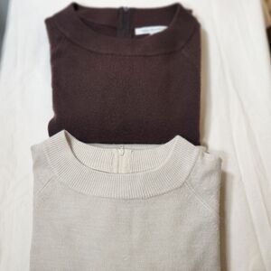 Mercer Street Studio Cream And Brown Set Round Neck Sweaters 2X
